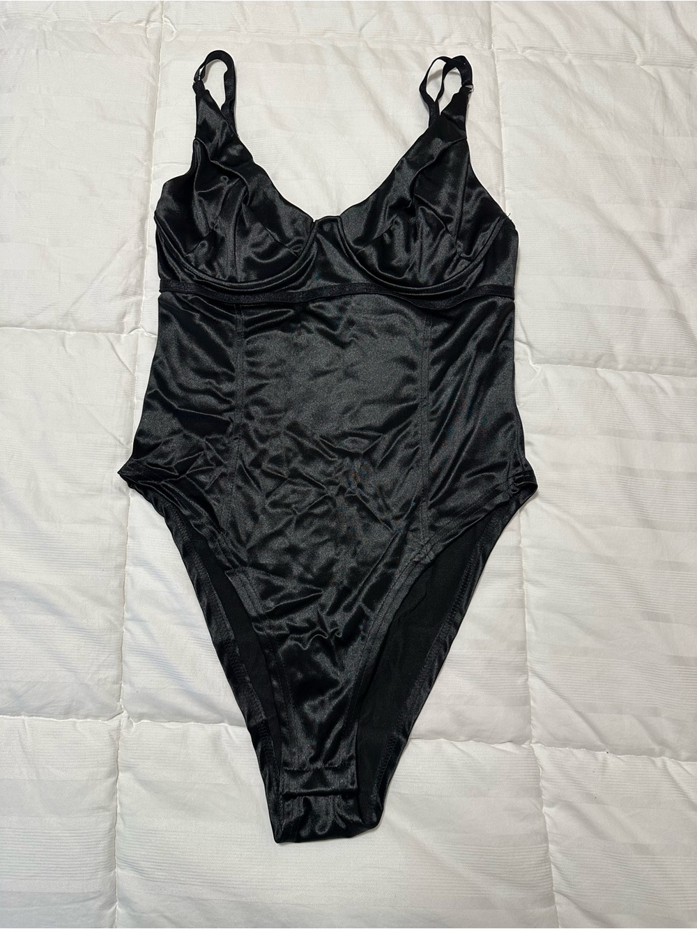 Black Satin One-Piece Bodysuit